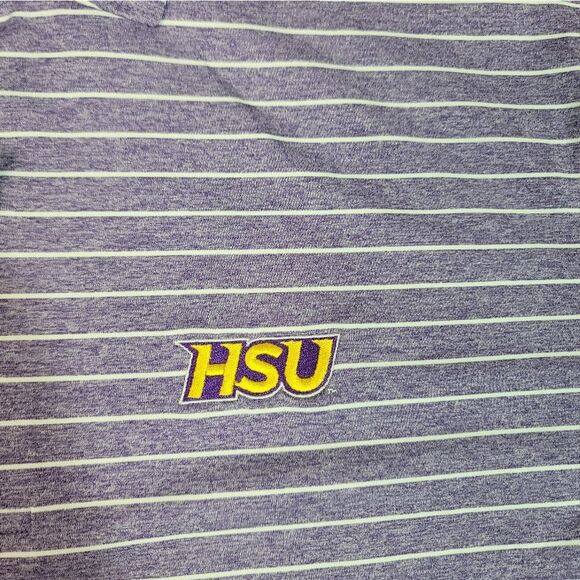 Johnnie-O Newton Mens Golf Polo Shirt Size L Purple Striped JMPO4190 HSU Logo - Picture 4 of 14